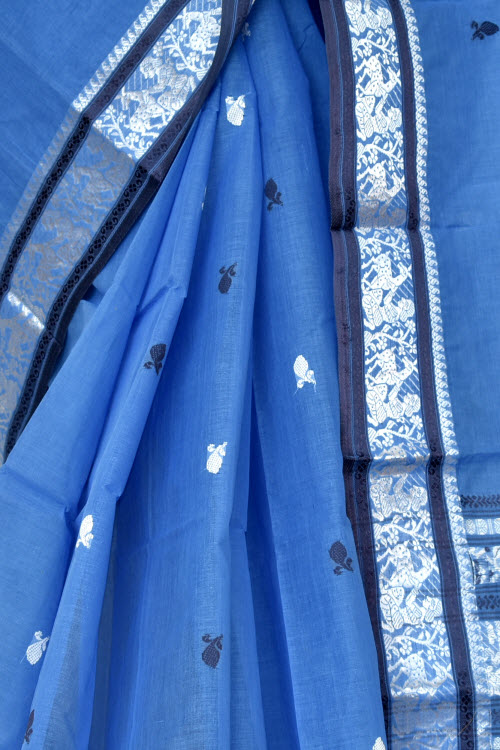 Sky Blue Handwoven Tant Cotton Saree 17083