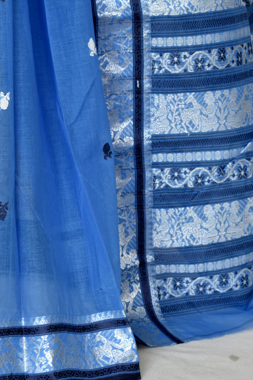 Sky Blue Handwoven Tant Cotton Saree 17083