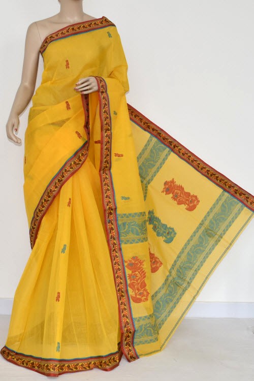 Yellow Handwoven Tant Cotton Saree 17096