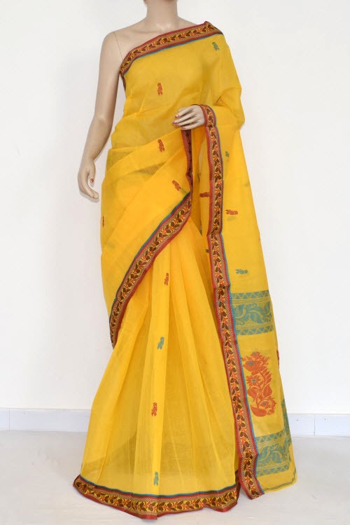 Yellow Handwoven Tant Cotton Saree 17096