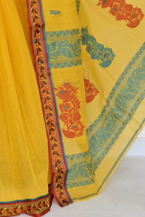 Yellow Handwoven Tant Cotton Saree 17096