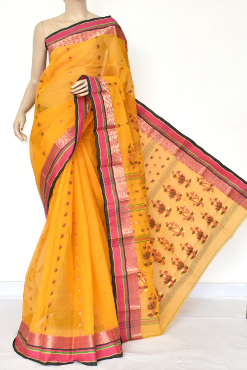 Yellow Handwoven Tant Cotton Saree 17099