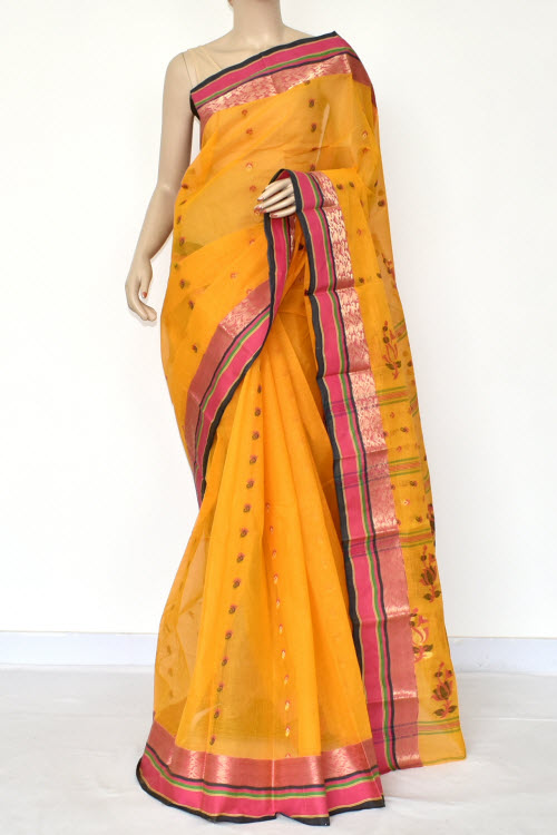 Yellow Handwoven Tant Cotton Saree 17099
