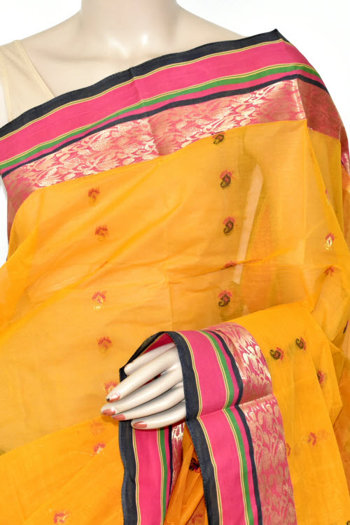 Yellow Handwoven Tant Cotton Saree 17099