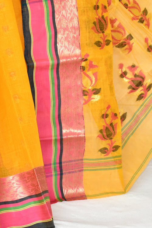 Yellow Handwoven Tant Cotton Saree 17099