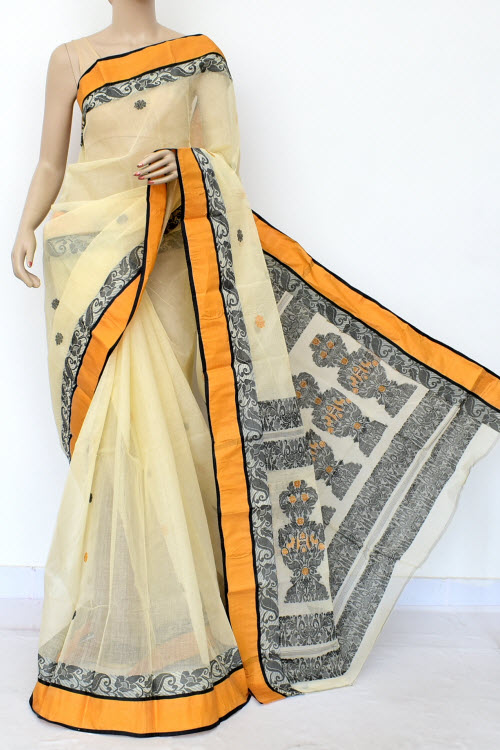 Off White Handwoven Tant Cotton Saree 17108
