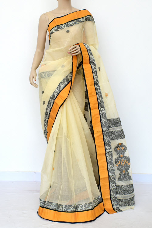 Off White Handwoven Tant Cotton Saree 17108