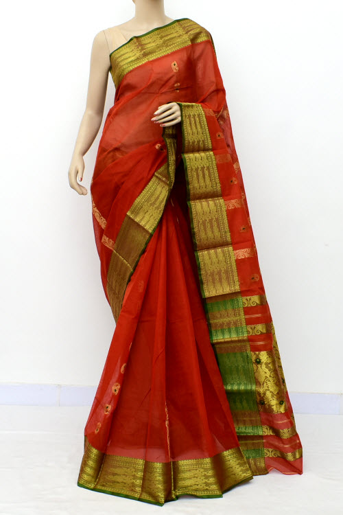Rust Handwoven Tant Cotton Saree 17123
