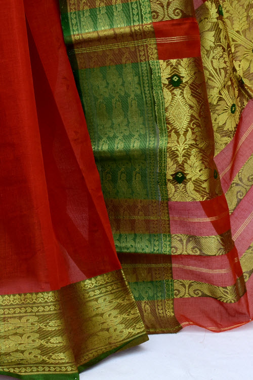 Rust Handwoven Tant Cotton Saree 17123