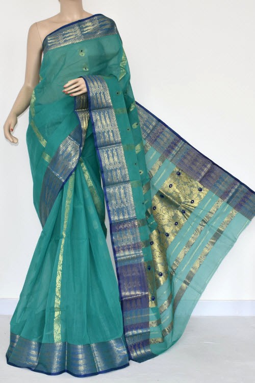 Sea Green Handwoven Tant Cotton Saree 17124