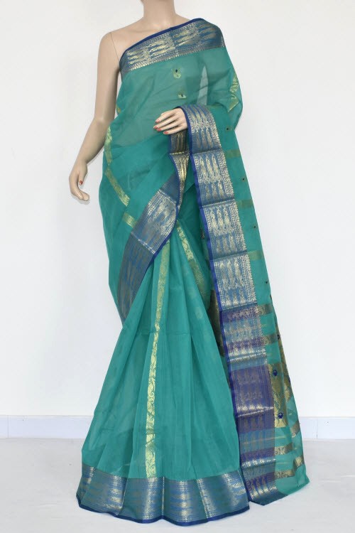 Sea Green Handwoven Tant Cotton Saree 17124