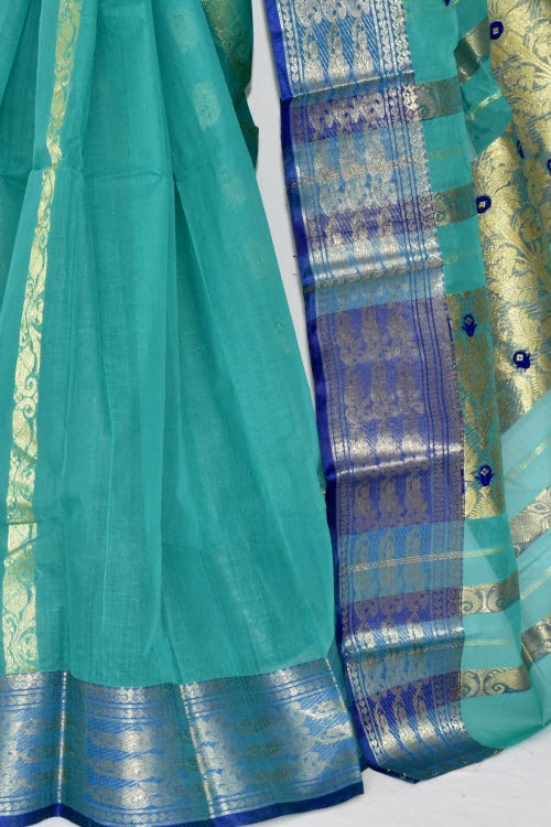 Sea Green Handwoven Tant Cotton Saree 17124