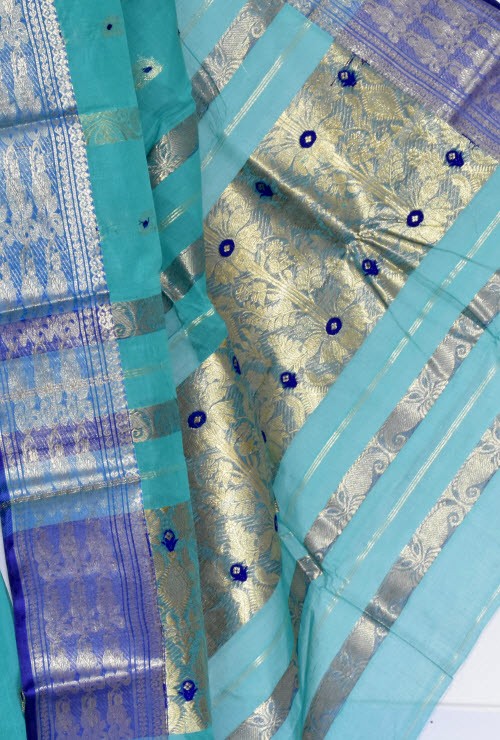 Sea Green Handwoven Tant Cotton Saree 17124