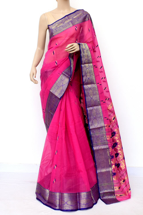Pink Handwoven Tant Cotton Saree 17129
