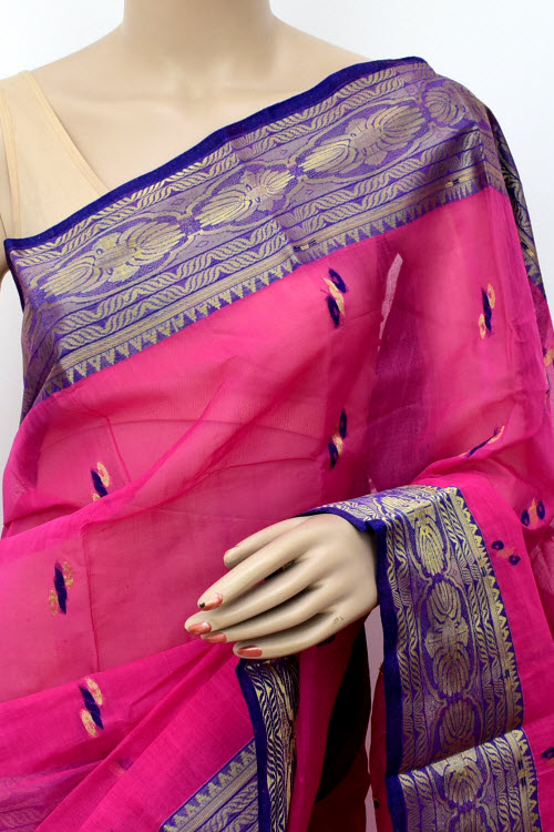 Pink Handwoven Tant Cotton Saree 17129
