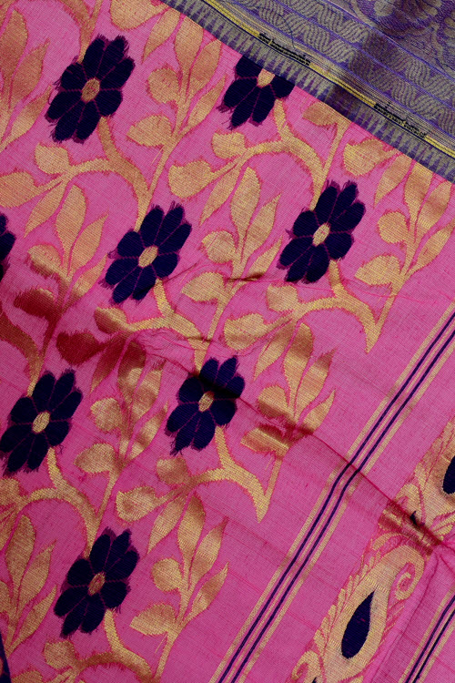 Pink Handwoven Tant Cotton Saree 17129