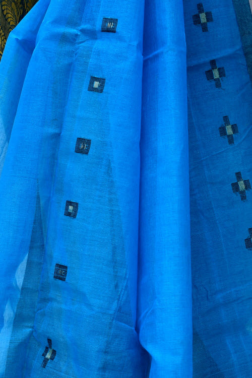 Pherozi Blue Handwoven Tant Cotton Saree 17130