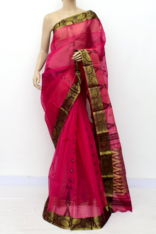 Pinkish Magenta Handwoven Tant Cotton Saree 17132