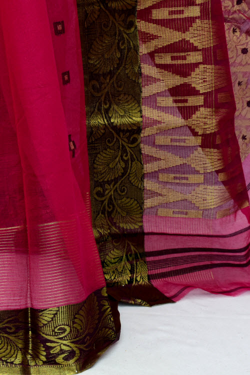 Pinkish Magenta Handwoven Tant Cotton Saree 17132