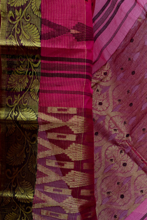 Pinkish Magenta Handwoven Tant Cotton Saree 17132