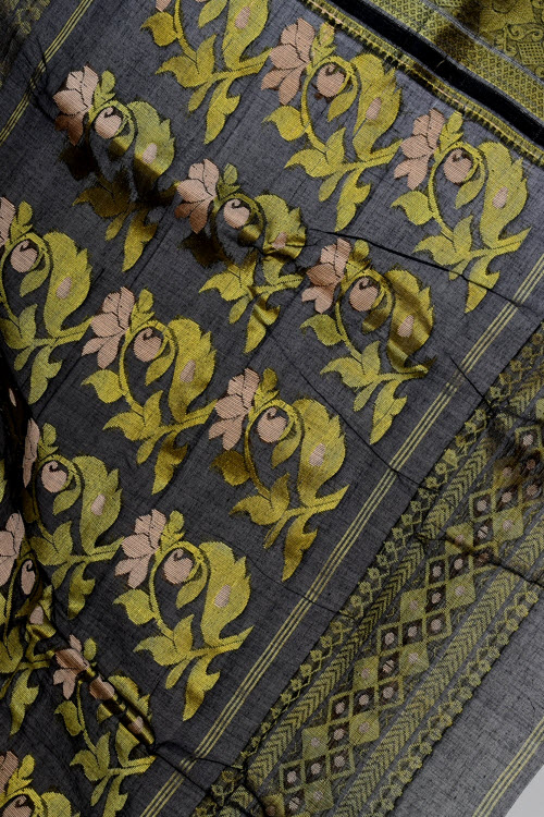 Black Handwoven Tant Cotton Saree 17141