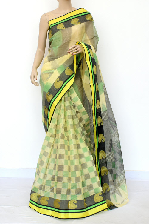 Light Yellow Handwoven Tant Cotton Saree