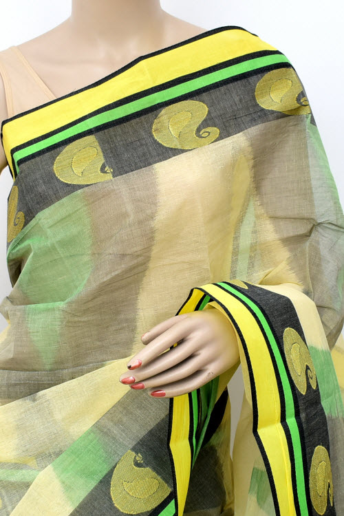 Light Yellow Handwoven Tant Cotton Saree