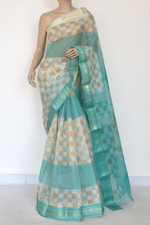 Sea Green Handwoven Tant Cotton Saree