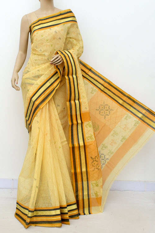 Beige Handwoven Tant Cotton Saree