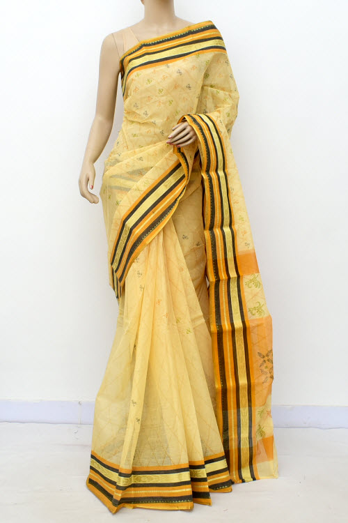 Beige Handwoven Tant Cotton Saree