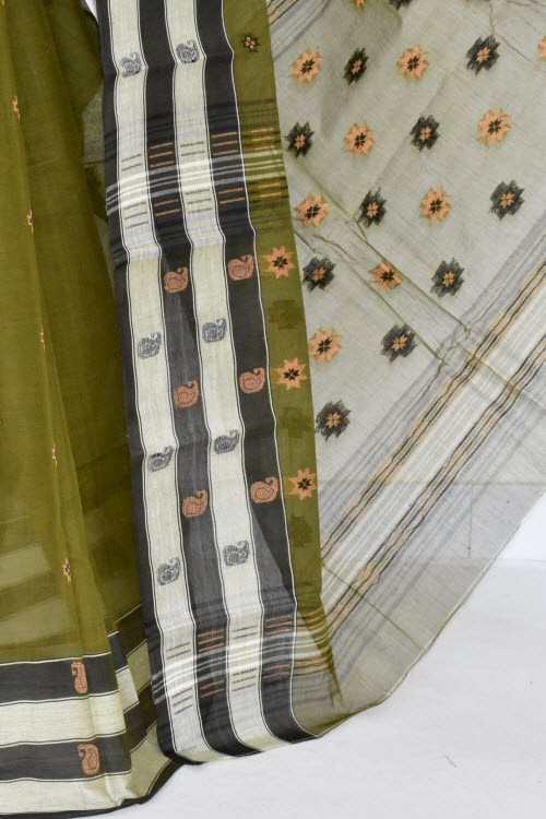 Mehndi Green Handwoven Tant Cotton Saree 17151