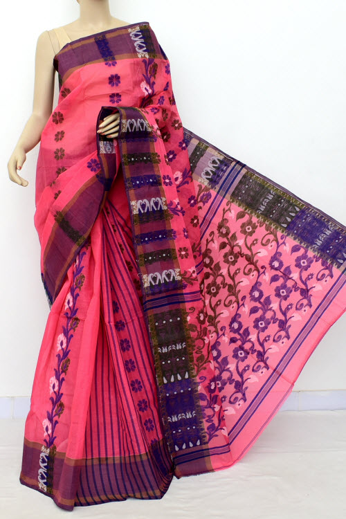 Peach Handwoven Tant Cotton Saree 17155