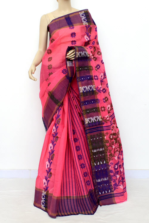 Peach Handwoven Tant Cotton Saree 17155