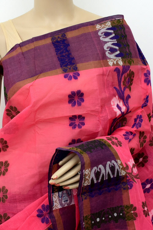Peach Handwoven Tant Cotton Saree 17155