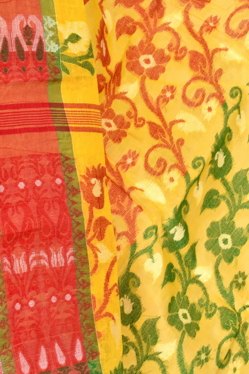 Yellow-Red Handwoven Tant Cotton Saree 17160