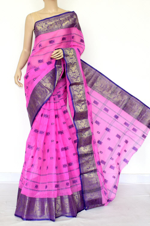 Pink Handwoven Tant Cotton Saree 17162