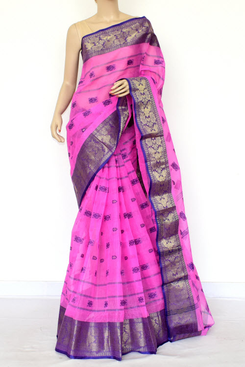 Pink Handwoven Tant Cotton Saree 17162