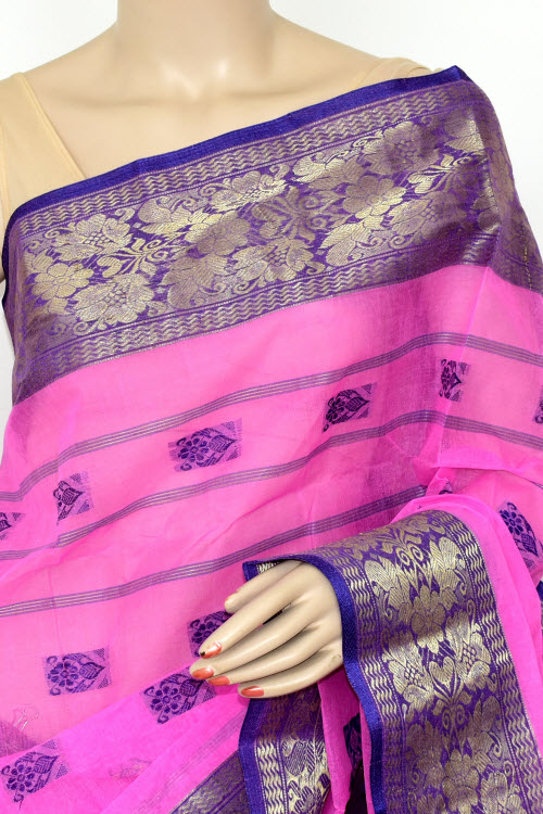 Pink Handwoven Tant Cotton Saree 17162