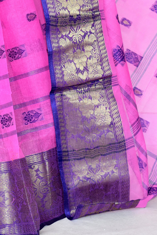 Pink Handwoven Tant Cotton Saree 17162