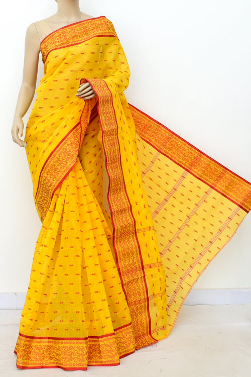 Yellow Handwoven Tant Cotton Saree 17179