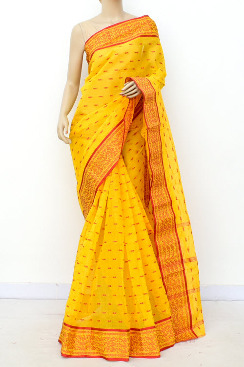 Yellow Handwoven Tant Cotton Saree 17179