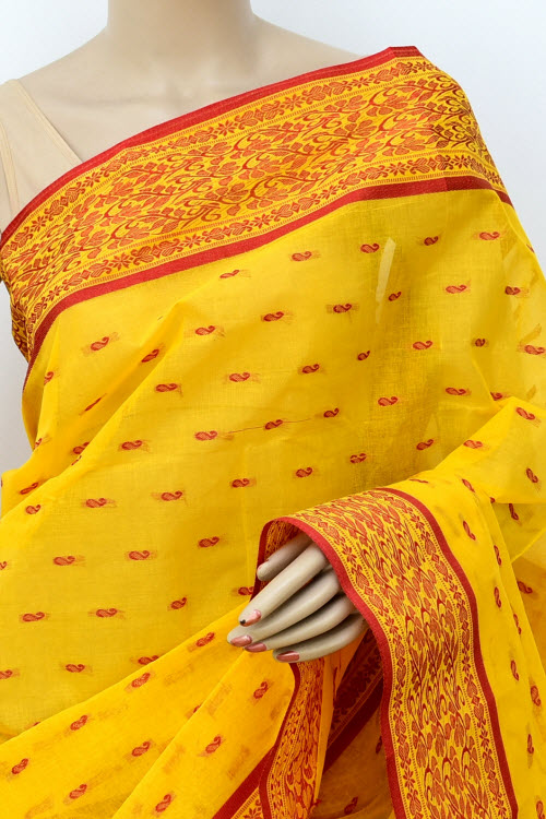 Yellow Handwoven Tant Cotton Saree 17179