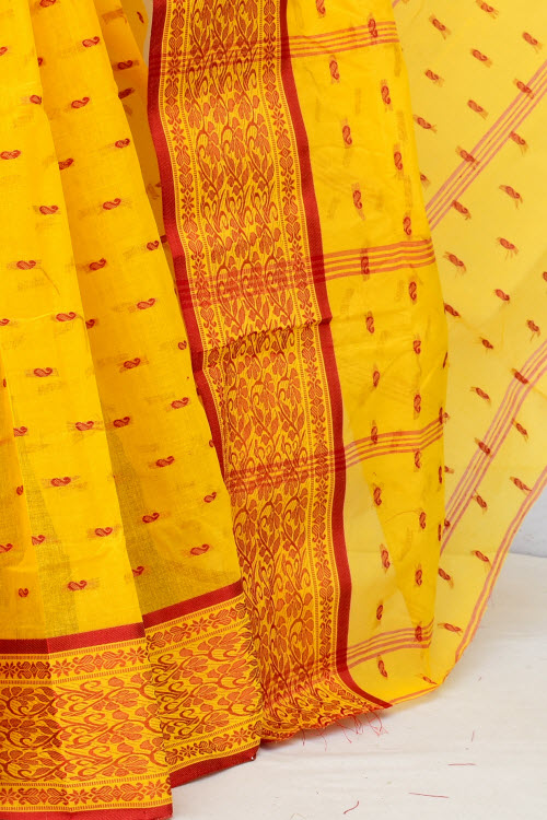 Yellow Handwoven Tant Cotton Saree 17179