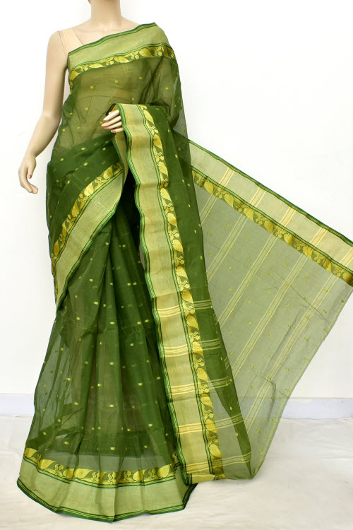 Green Handwoven Tant Cotton Saree 17187