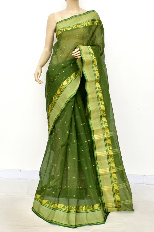 Green Handwoven Tant Cotton Saree 17187