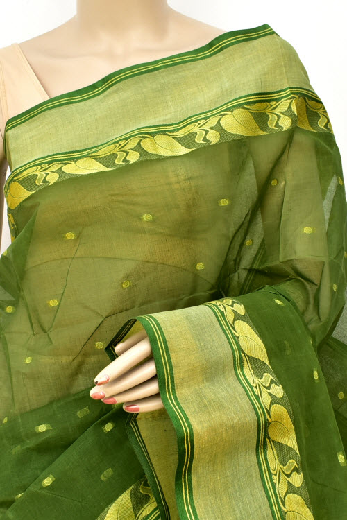Green Handwoven Tant Cotton Saree 17187