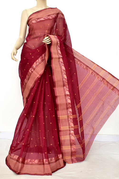 Maroon Handwoven Tant Cotton Saree 17189