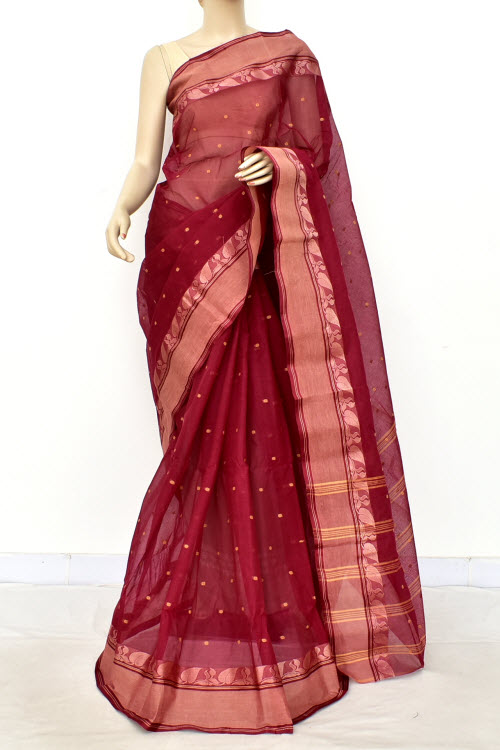 Maroon Handwoven Tant Cotton Saree 17189