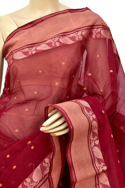 Maroon Handwoven Tant Cotton Saree 17189