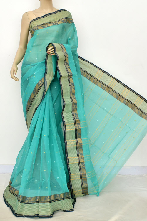 Sea Green Handwoven Tant Cotton Saree 17191
